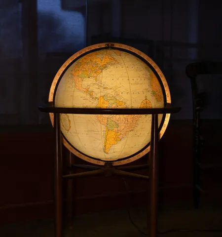a world globe lighted from the inside.