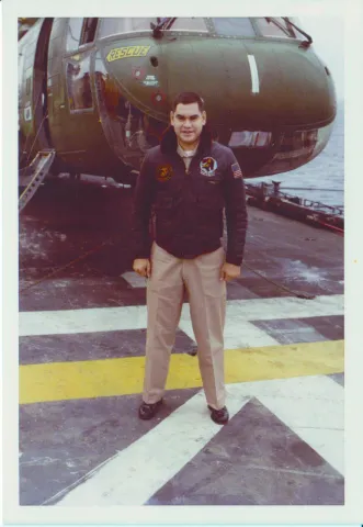 Brownfield on the deck of the assault ship USS Inchon in 1972