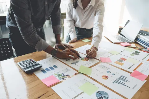 Business People Planning Strategy Analysis from financial document report, Office Concept