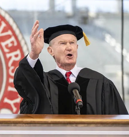 E. Roe Stamps IV, right, gives Ohio State’s spring commencement address 